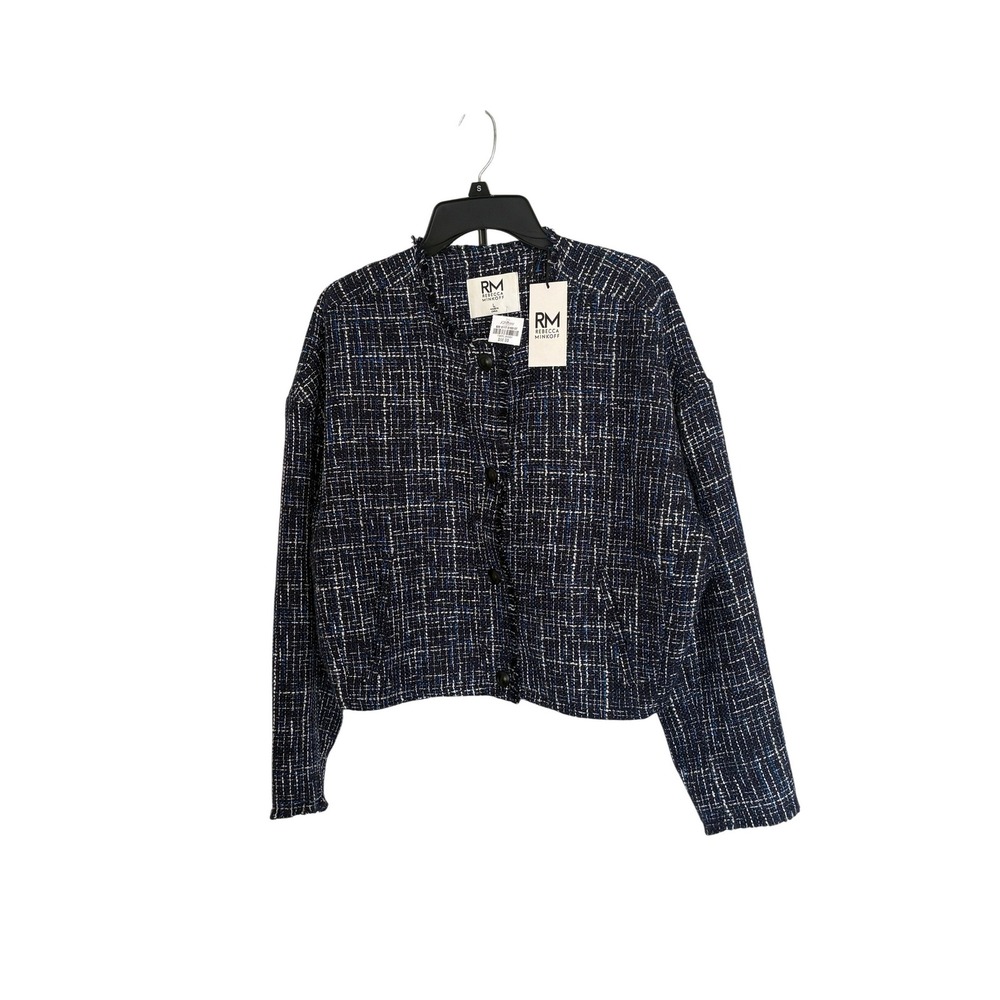 Rebecca Minkoff Womens Navy Blue White‎ Tweed Cropped Jacket Size L NWT